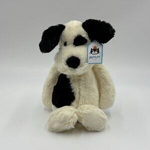 Jellycat Bashful Puppy Dog Black and Cream White 12” Plush Stuffed Animal Tag